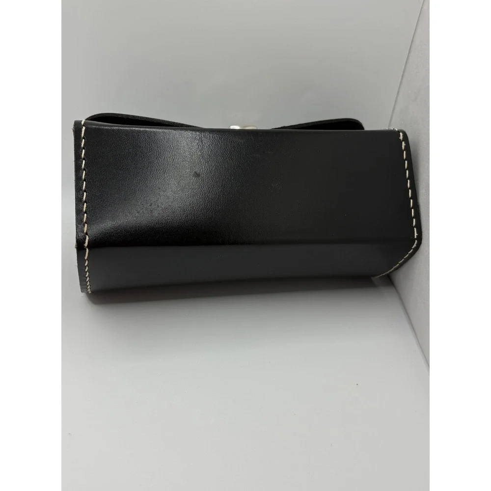 VTG Black Top Grain Cowhide Leather Eyeglass Case Made in England Monogram